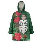 Maori Wheku Meri Kirihimete Personalised Wearable Blanket Hoodie All Green Indigenous Maori Motif - Aussie Hoodie