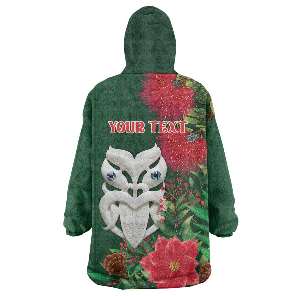Maori Wheku Meri Kirihimete Personalised Wearable Blanket Hoodie All Green Indigenous Maori Motif - Aussie Hoodie