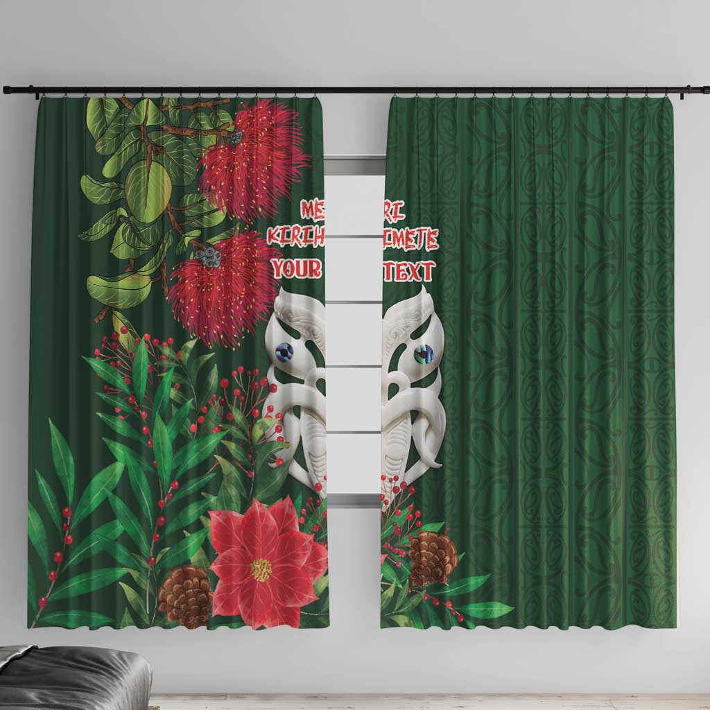 Maori Wheku Meri Kirihimete Personalised Window Curtain All Green Indigenous Maori Motif - Aussie Hoodie