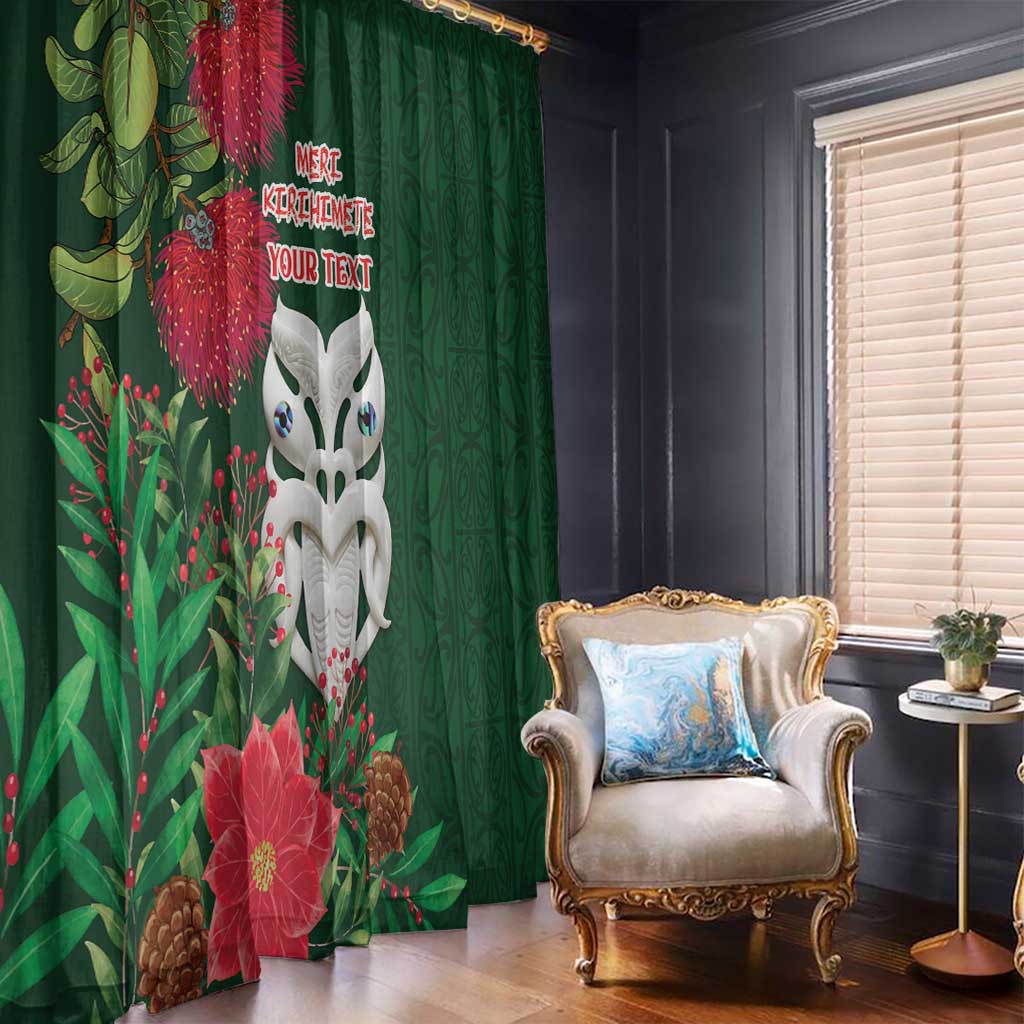 Maori Wheku Meri Kirihimete Personalised Window Curtain All Green Indigenous Maori Motif - Aussie Hoodie