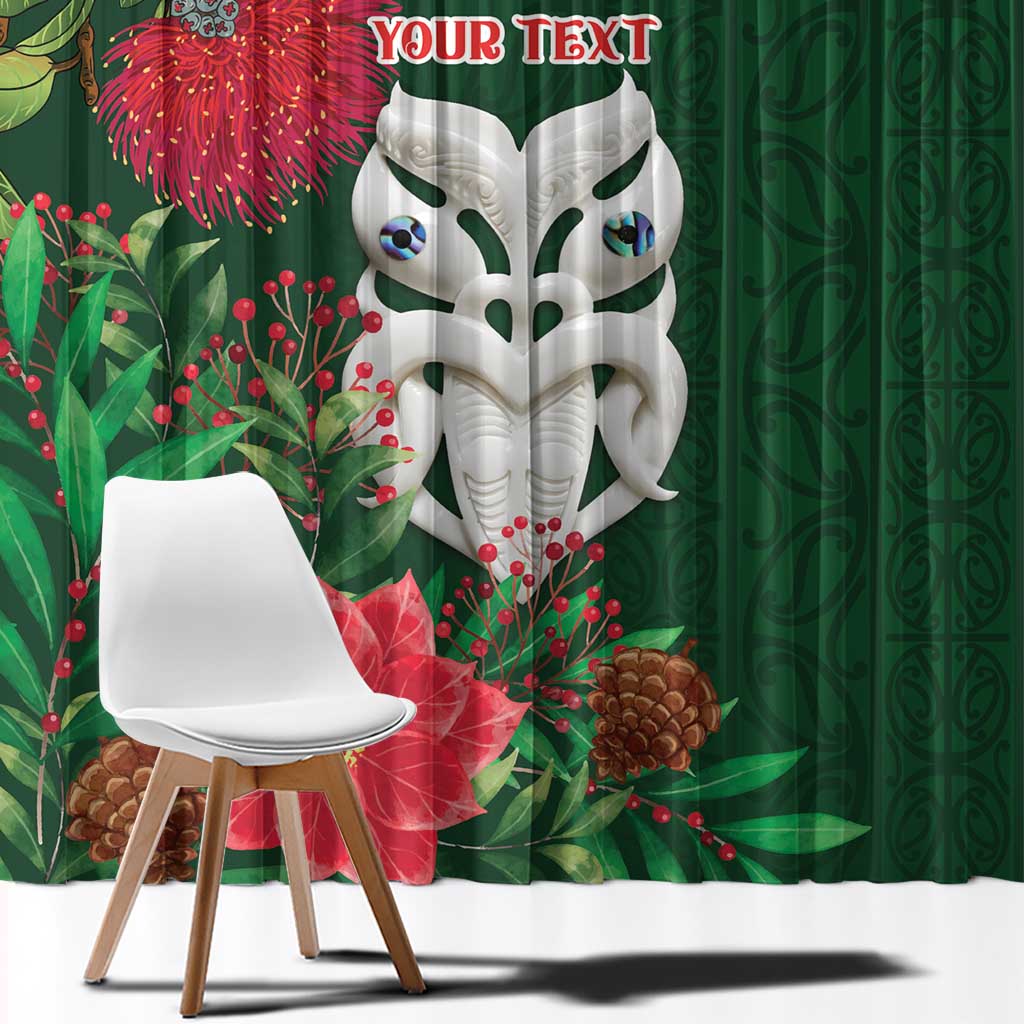 Maori Wheku Meri Kirihimete Personalised Window Curtain All Green Indigenous Maori Motif - Aussie Hoodie