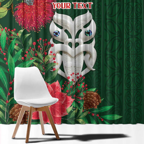 Maori Wheku Meri Kirihimete Personalised Window Curtain All Green Indigenous Maori Motif - Aussie Hoodie