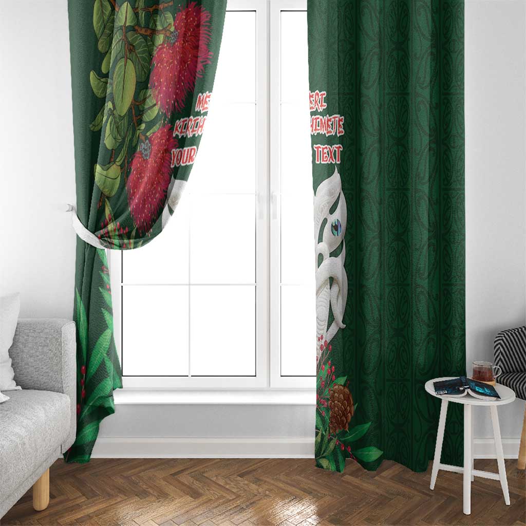 Maori Wheku Meri Kirihimete Personalised Window Curtain All Green Indigenous Maori Motif - Aussie Hoodie