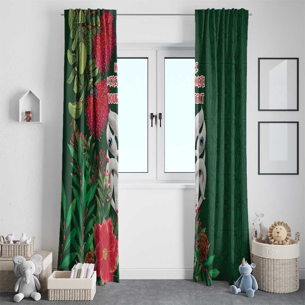 Maori Wheku Meri Kirihimete Personalised Window Curtain All Green Indigenous Maori Motif - Aussie Hoodie