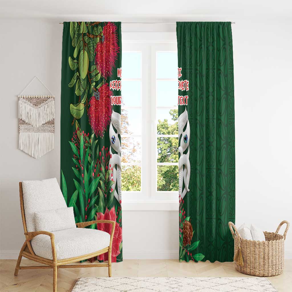 Maori Wheku Meri Kirihimete Personalised Window Curtain All Green Indigenous Maori Motif - Aussie Hoodie