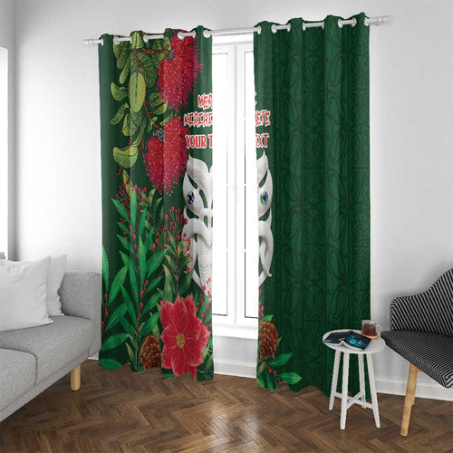 Maori Wheku Meri Kirihimete Personalised Window Curtain All Green Indigenous Maori Motif - Aussie Hoodie