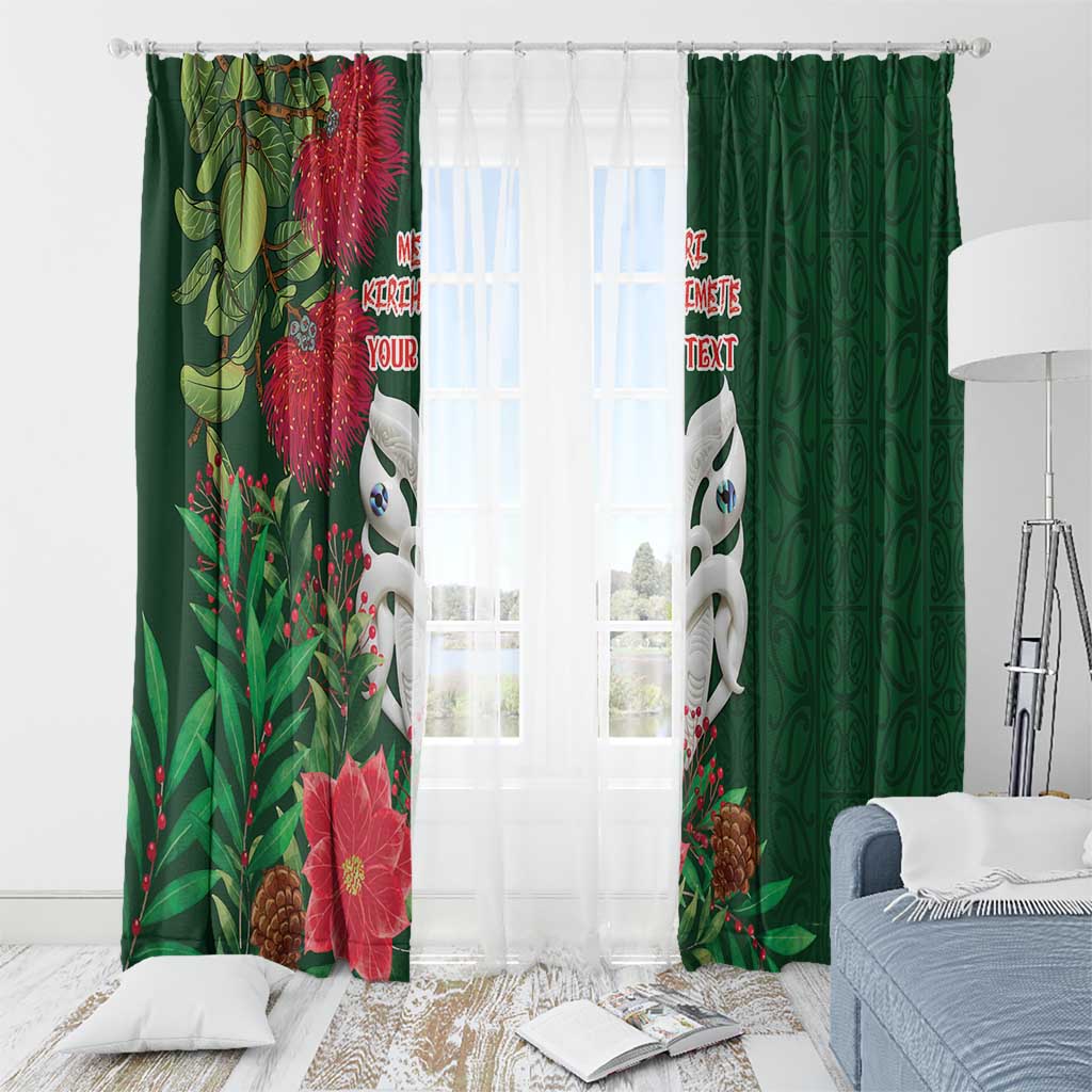 Maori Wheku Meri Kirihimete Personalised Window Curtain All Green Indigenous Maori Motif - Aussie Hoodie