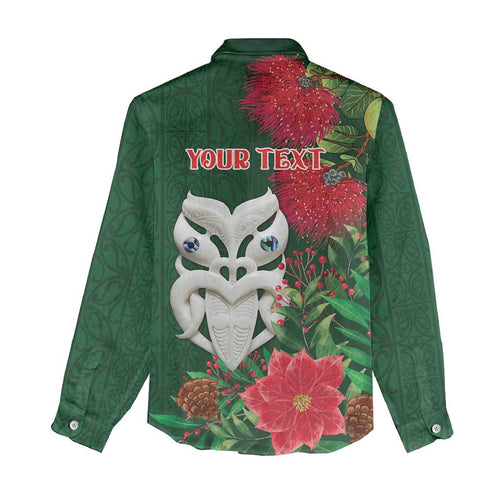 Maori Wheku Meri Kirihimete Personalised Women Casual Shirt All Green Indigenous Maori Motif - Aussie Hoodie