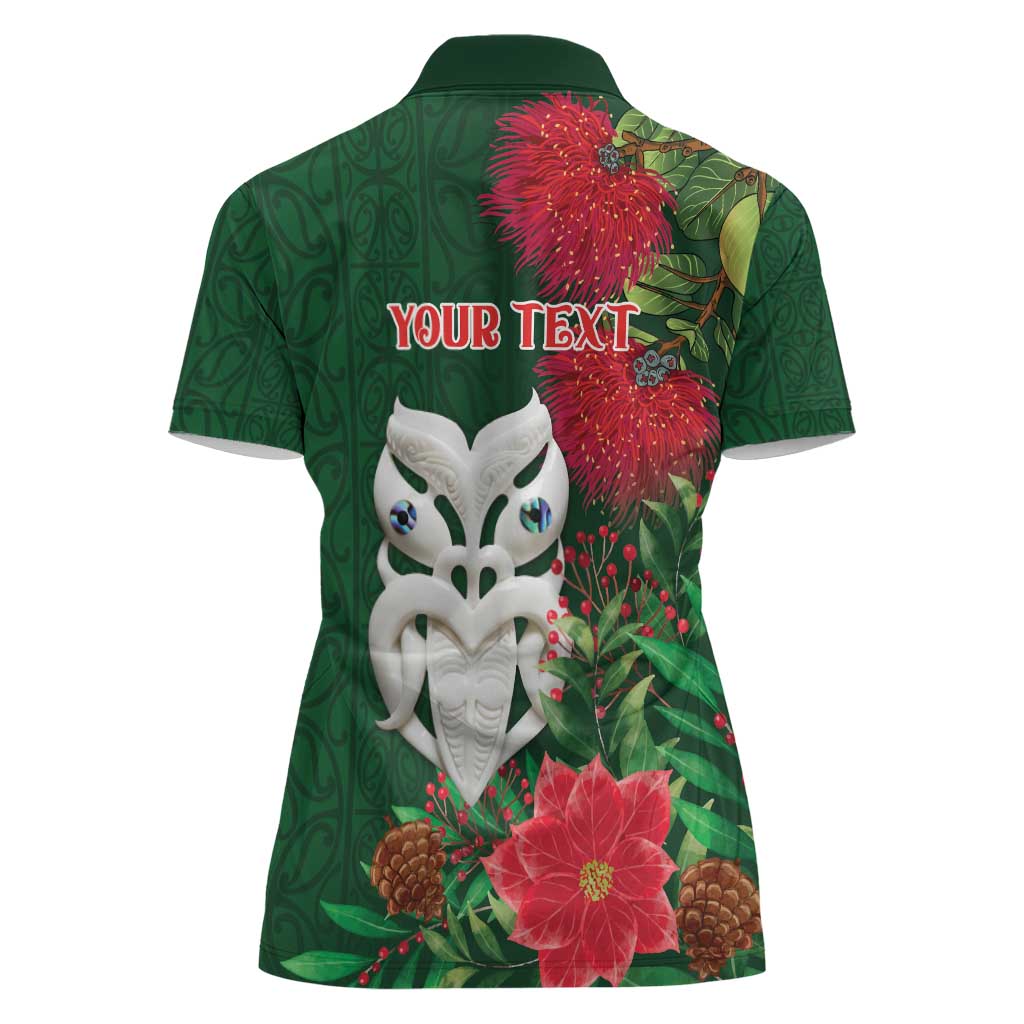 Maori Wheku Meri Kirihimete Personalised Women Polo Shirt All Green Indigenous Maori Motif - Aussie Hoodie