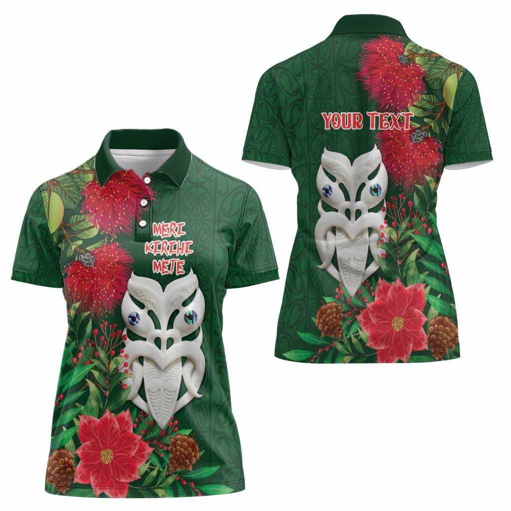 Maori Wheku Meri Kirihimete Personalised Women Polo Shirt All Green Indigenous Maori Motif - Aussie Hoodie