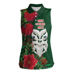 Maori Wheku Meri Kirihimete Personalised Women Sleeveless Polo Shirt All Green Indigenous Maori Motif - Aussie Hoodie
