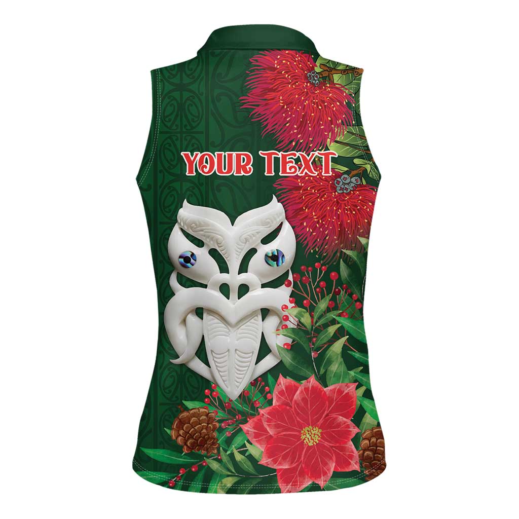 Maori Wheku Meri Kirihimete Personalised Women Sleeveless Polo Shirt All Green Indigenous Maori Motif - Aussie Hoodie