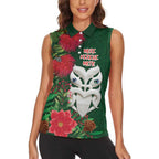 Maori Wheku Meri Kirihimete Personalised Women Sleeveless Polo Shirt All Green Indigenous Maori Motif - Aussie Hoodie