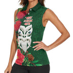 Maori Wheku Meri Kirihimete Personalised Women Sleeveless Polo Shirt All Green Indigenous Maori Motif - Aussie Hoodie