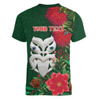 Maori Wheku Meri Kirihimete Personalised Women V-Neck T-Shirt All Green Indigenous Maori Motif - Aussie Hoodie