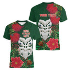 Maori Wheku Meri Kirihimete Personalised Women V-Neck T-Shirt All Green Indigenous Maori Motif - Aussie Hoodie
