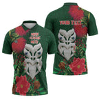 Maori Wheku Meri Kirihimete Personalised Zipper Polo Shirt All Green Indigenous Maori Motif - Aussie Hoodie