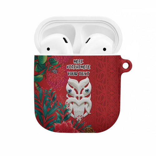 Maori Wheku Meri Kirihimete Personalised AirPods Case All Red Indigenous Maori Motif - Aussie Hoodie