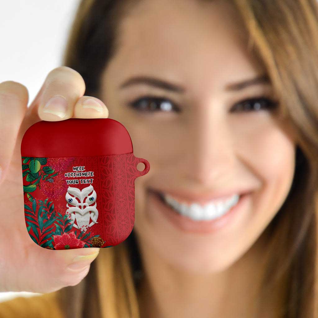 Maori Wheku Meri Kirihimete Personalised AirPods Case All Red Indigenous Maori Motif - Aussie Hoodie