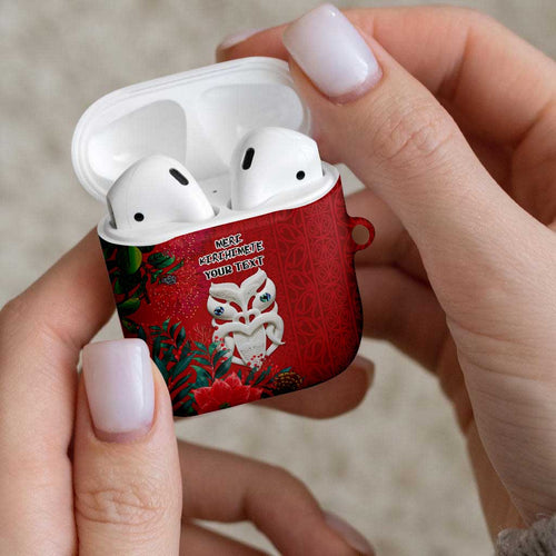Maori Wheku Meri Kirihimete Personalised AirPods Case All Red Indigenous Maori Motif - Aussie Hoodie