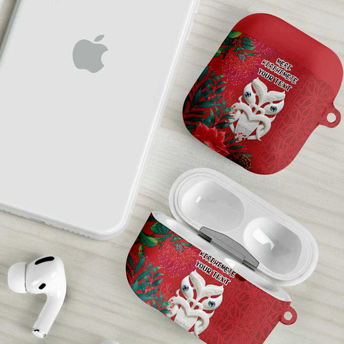 Maori Wheku Meri Kirihimete Personalised AirPods Case All Red Indigenous Maori Motif - Aussie Hoodie