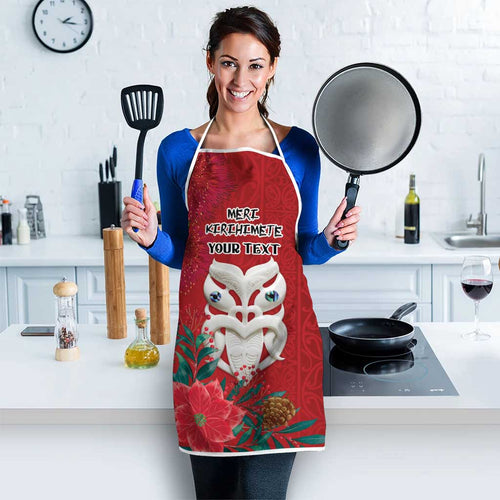 Maori Wheku Meri Kirihimete Personalised Apron All Red Indigenous Maori Motif - Aussie Hoodie