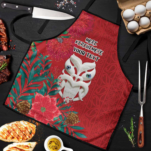 Maori Wheku Meri Kirihimete Personalised Apron All Red Indigenous Maori Motif - Aussie Hoodie