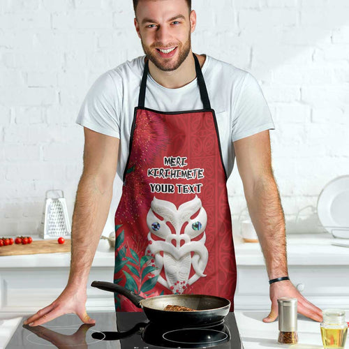 Maori Wheku Meri Kirihimete Personalised Apron All Red Indigenous Maori Motif - Aussie Hoodie