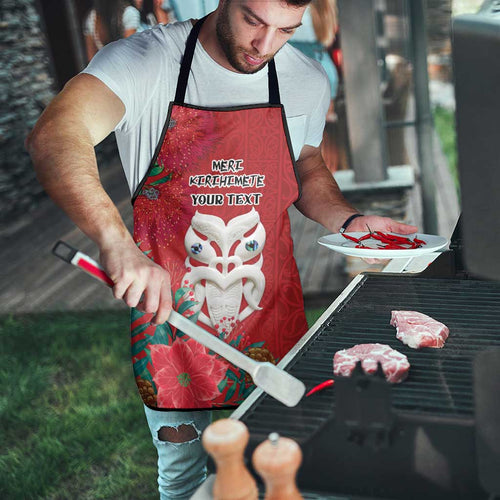 Maori Wheku Meri Kirihimete Personalised Apron All Red Indigenous Maori Motif - Aussie Hoodie