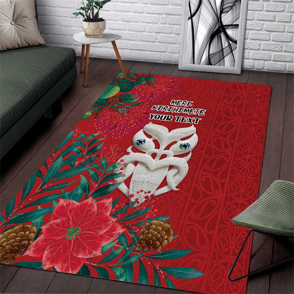 Maori Wheku Meri Kirihimete Personalised Area Rug All Red Indigenous Maori Motif - Aussie Hoodie