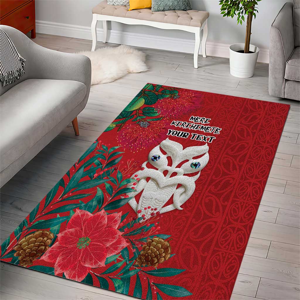 Maori Wheku Meri Kirihimete Personalised Area Rug All Red Indigenous Maori Motif - Aussie Hoodie