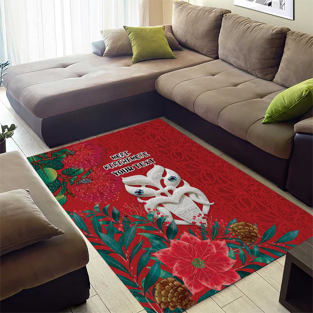 Maori Wheku Meri Kirihimete Personalised Area Rug All Red Indigenous Maori Motif - Aussie Hoodie
