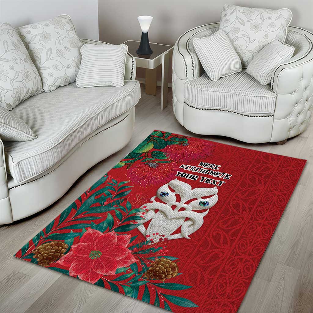 Maori Wheku Meri Kirihimete Personalised Area Rug All Red Indigenous Maori Motif - Aussie Hoodie