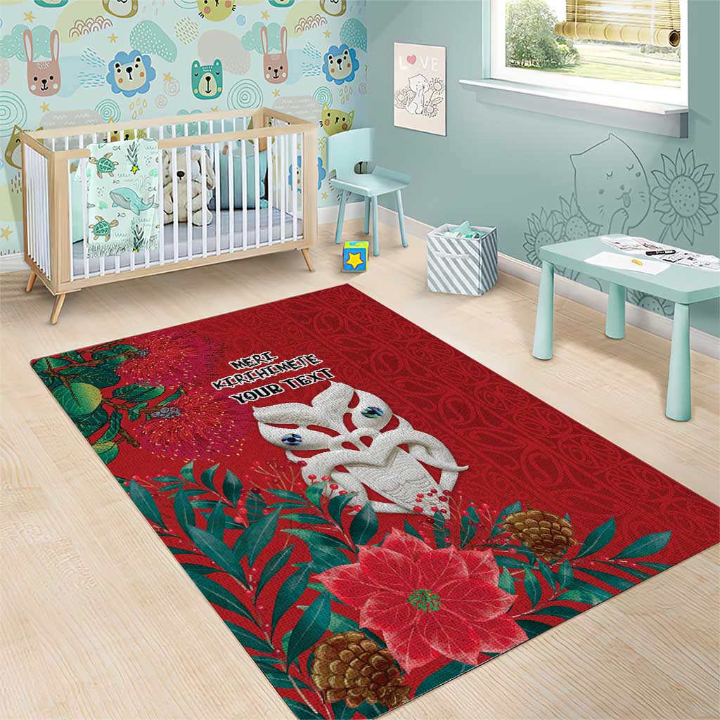 Maori Wheku Meri Kirihimete Personalised Area Rug All Red Indigenous Maori Motif - Aussie Hoodie
