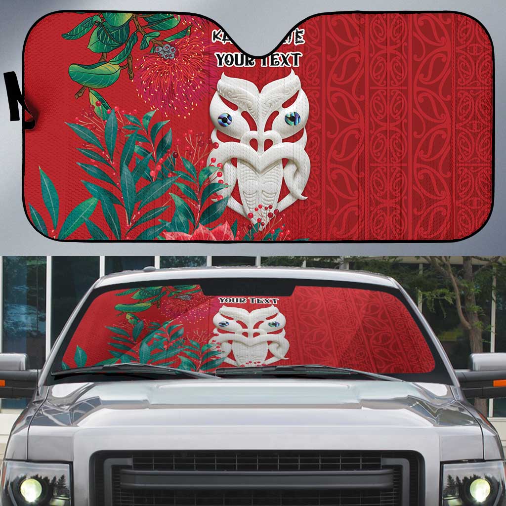 Maori Wheku Meri Kirihimete Personalised Auto Sun Shade All Red Indigenous Maori Motif - Aussie Hoodie