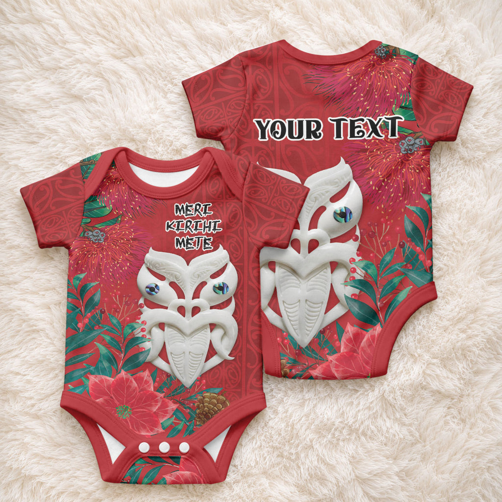Maori Wheku Meri Kirihimete Personalised Baby Onesie All Red Indigenous Maori Motif