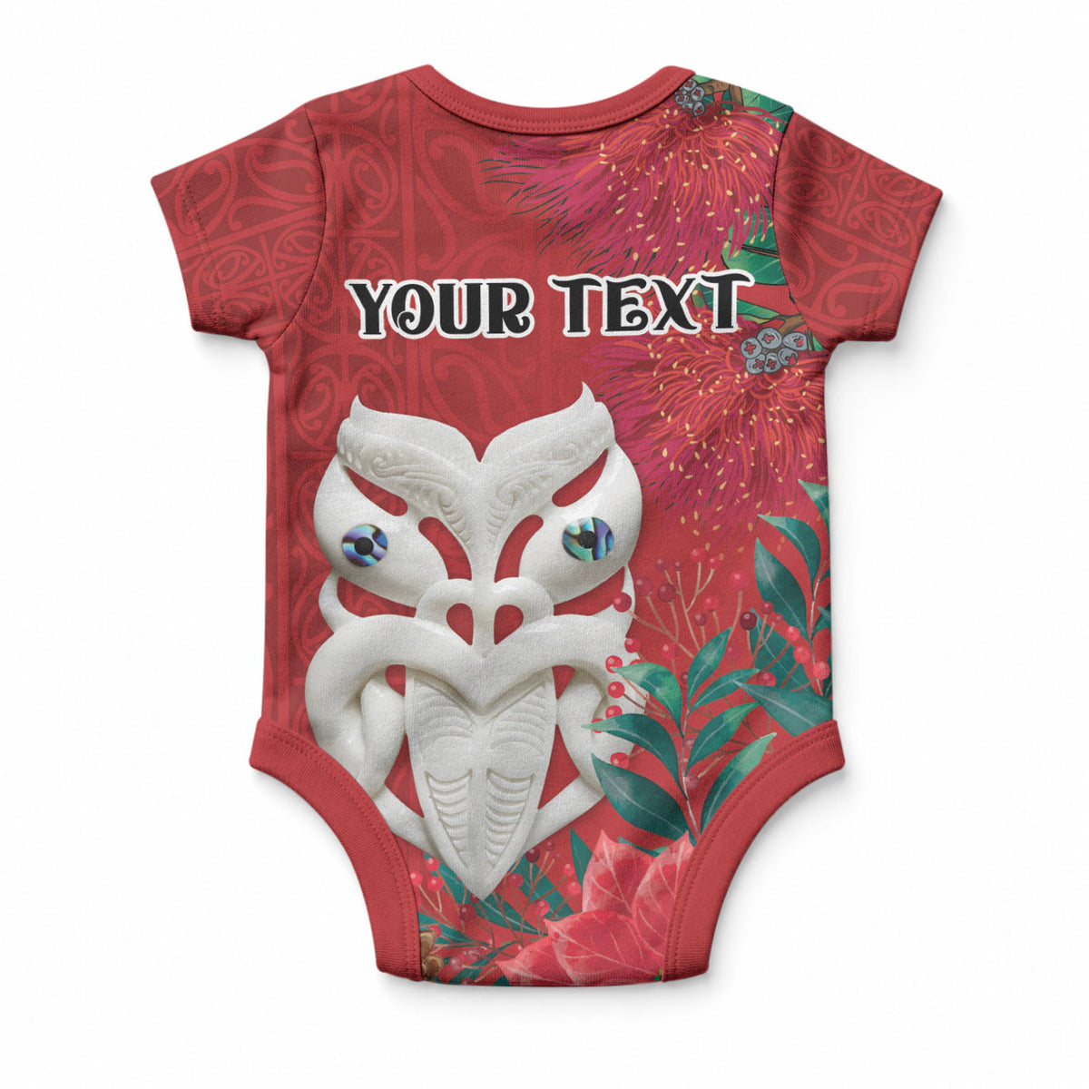Maori Wheku Meri Kirihimete Personalised Baby Onesie All Red Indigenous Maori Motif