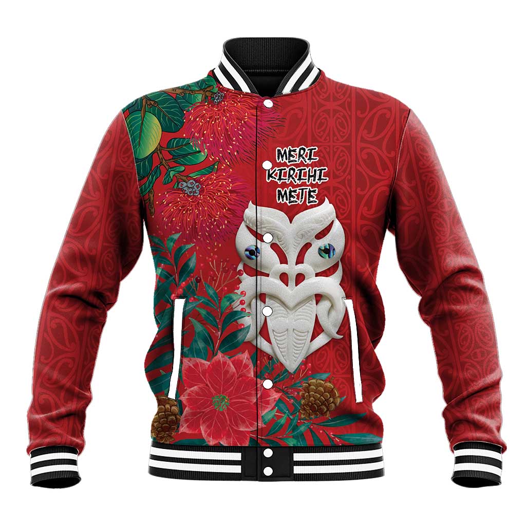 Maori Wheku Meri Kirihimete Personalised Baseball Jacket All Red Indigenous Maori Motif - Aussie Hoodie