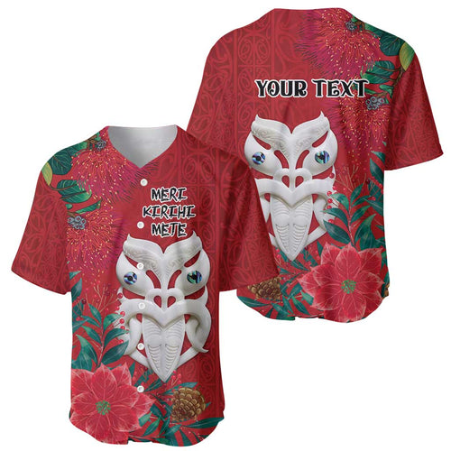 Maori Wheku Meri Kirihimete Personalised Baseball Jersey All Red Indigenous Maori Motif - Aussie Hoodie