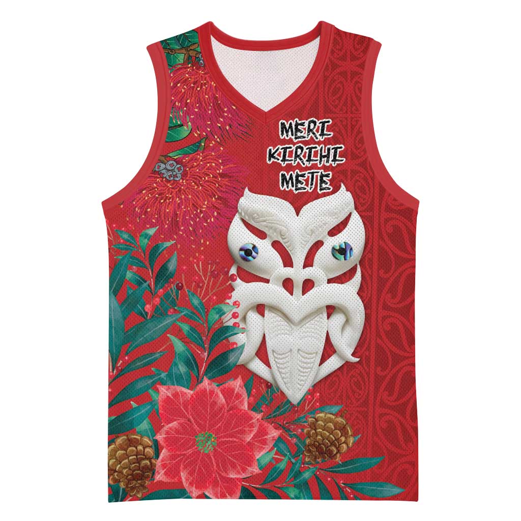 Maori Wheku Meri Kirihimete Personalised Basketball Jersey All Red Indigenous Maori Motif - Aussie Hoodie