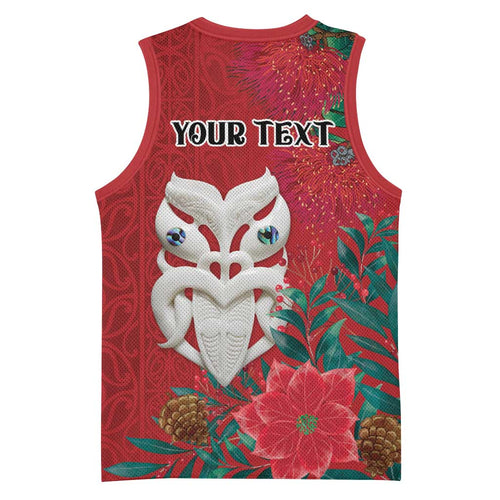 Maori Wheku Meri Kirihimete Personalised Basketball Jersey All Red Indigenous Maori Motif - Aussie Hoodie