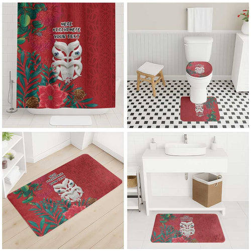 Maori Wheku Meri Kirihimete Personalised Bathroom Set All Red Indigenous Maori Motif - Aussie Hoodie