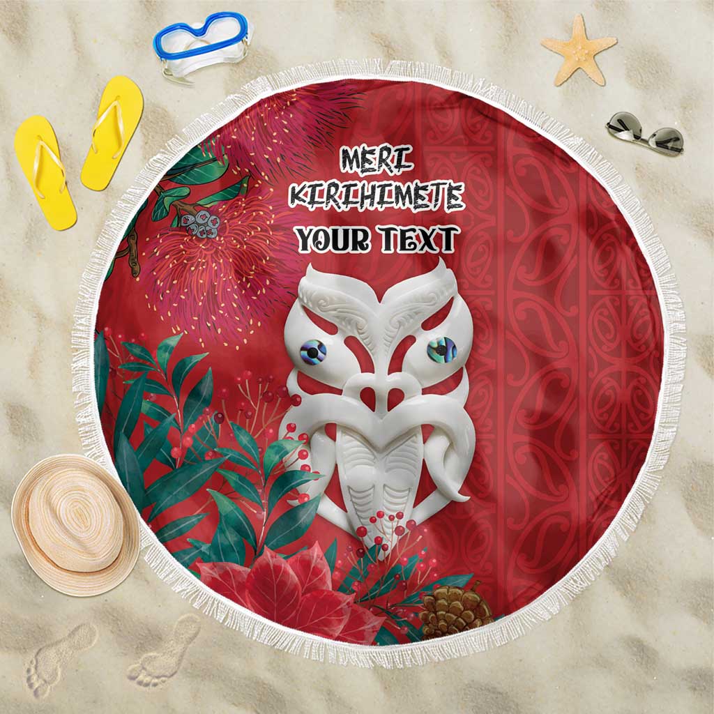 Maori Wheku Meri Kirihimete Personalised Beach Blanket All Red Indigenous Maori Motif - Aussie Hoodie