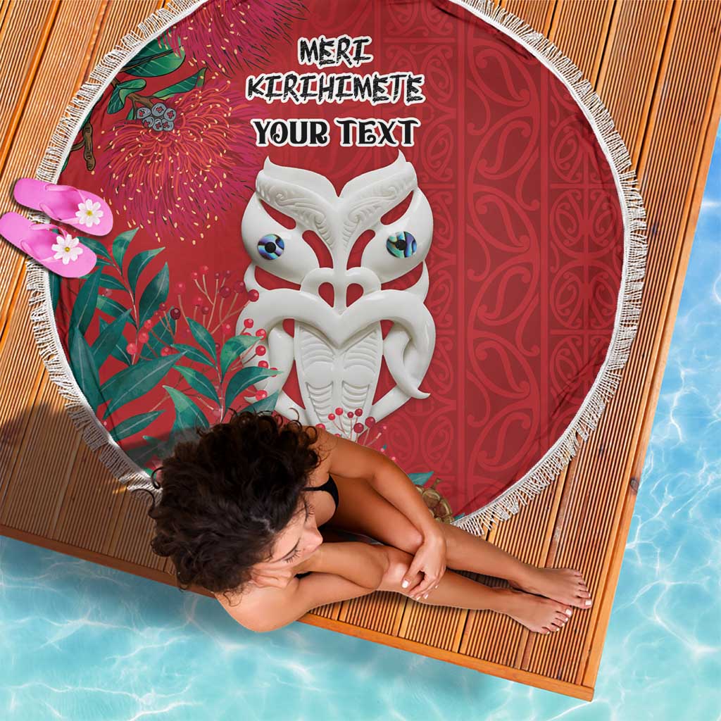 Maori Wheku Meri Kirihimete Personalised Beach Blanket All Red Indigenous Maori Motif - Aussie Hoodie