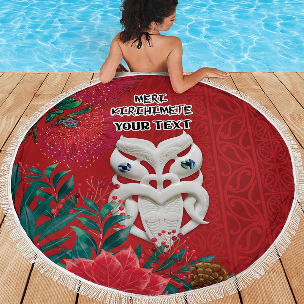 Maori Wheku Meri Kirihimete Personalised Beach Blanket All Red Indigenous Maori Motif - Aussie Hoodie