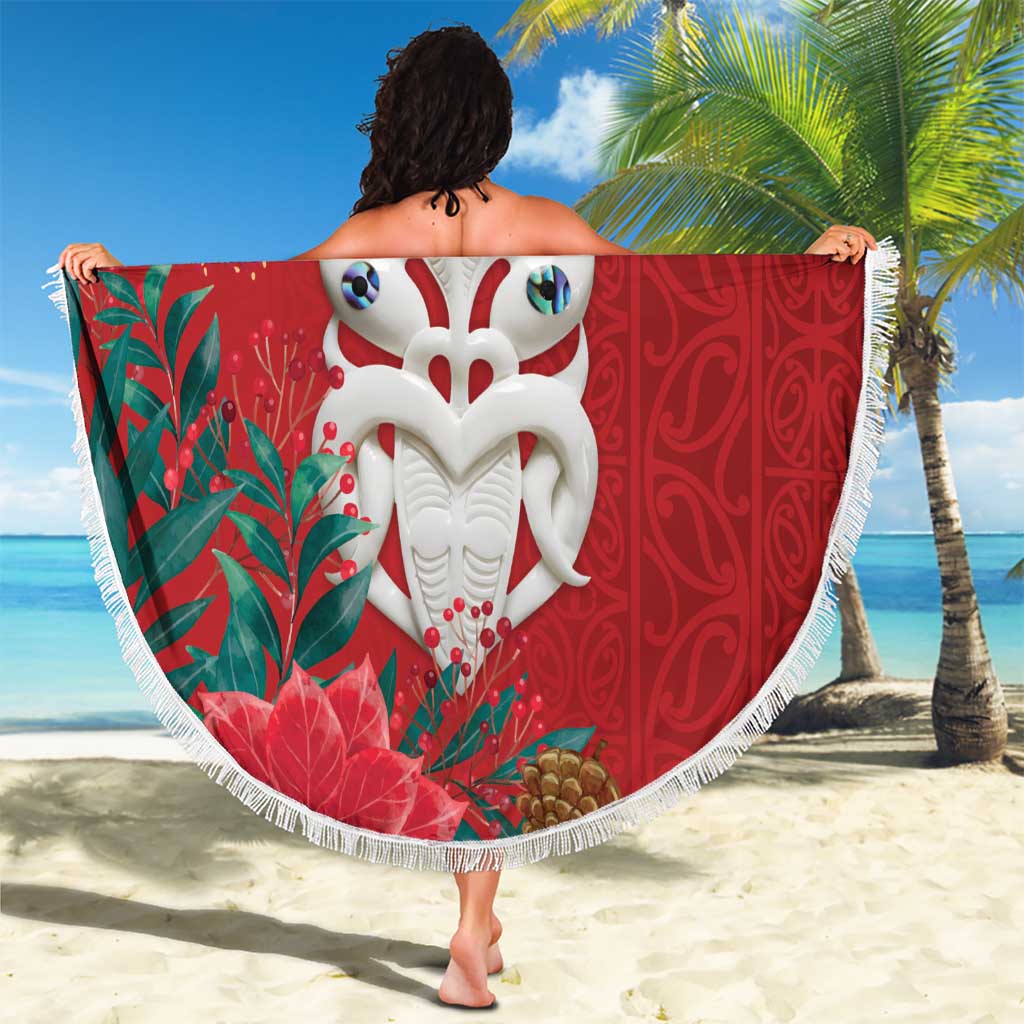 Maori Wheku Meri Kirihimete Personalised Beach Blanket All Red Indigenous Maori Motif - Aussie Hoodie