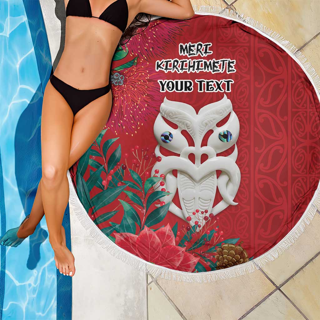 Maori Wheku Meri Kirihimete Personalised Beach Blanket All Red Indigenous Maori Motif - Aussie Hoodie