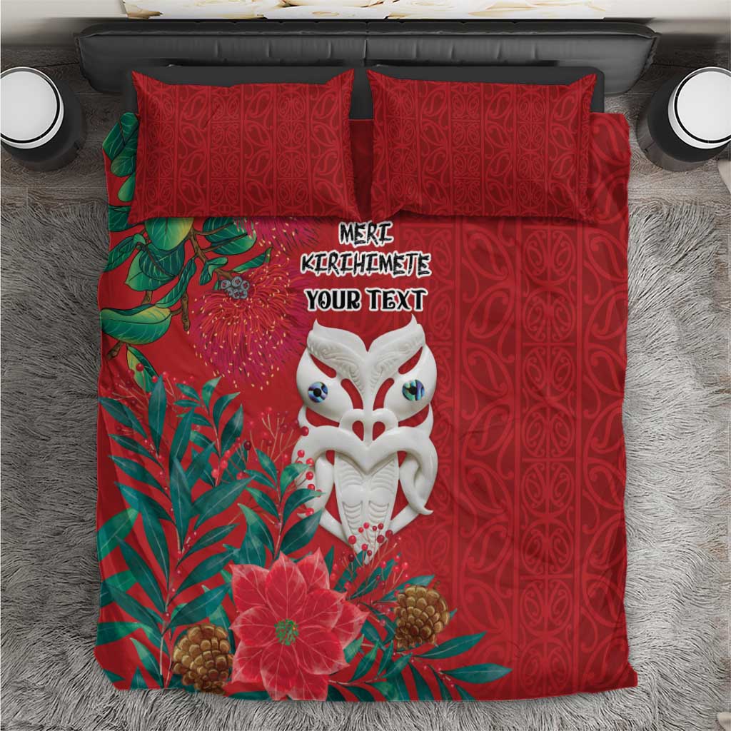 Maori Wheku Meri Kirihimete Personalised Bedding Set All Red Indigenous Maori Motif - Aussie Hoodie