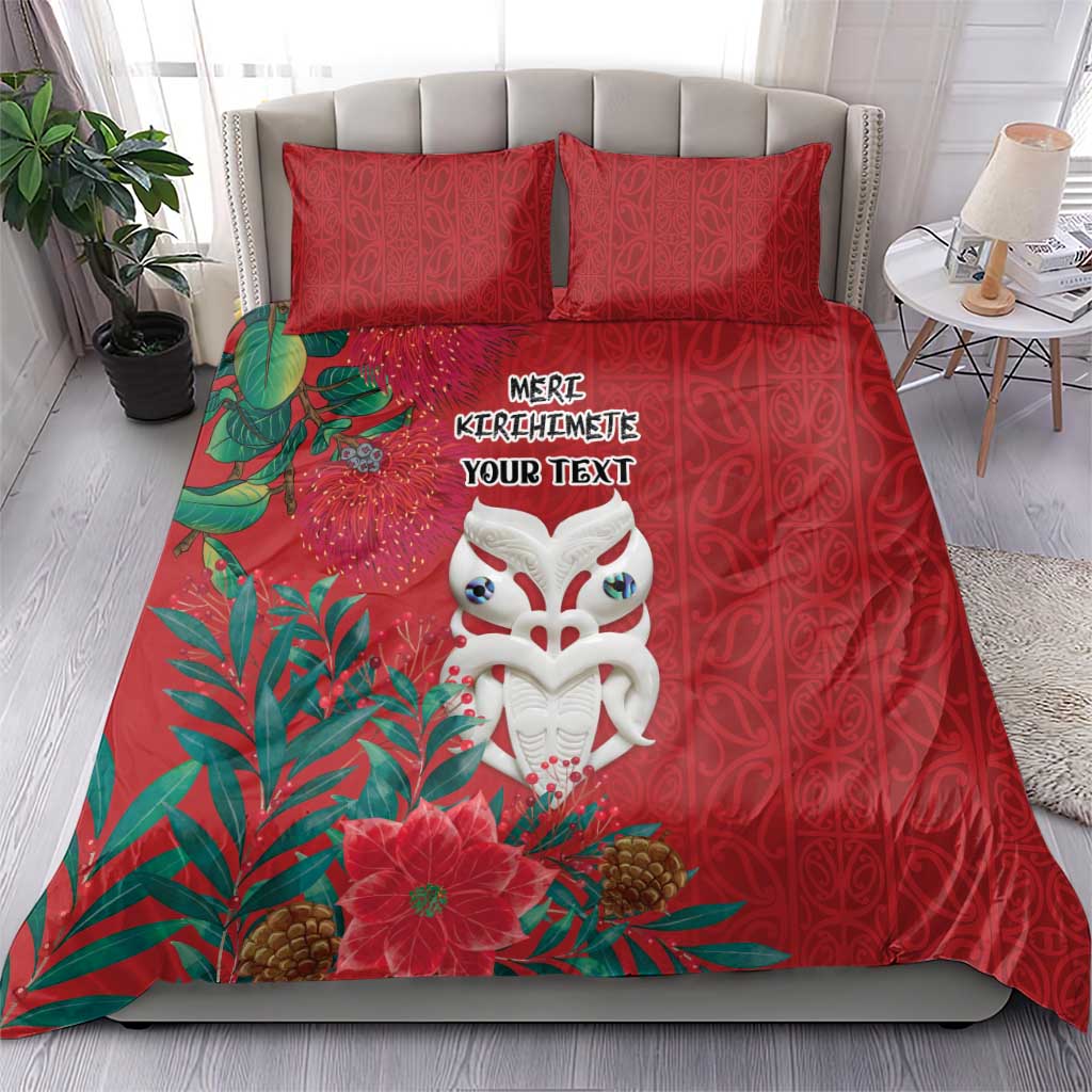 Maori Wheku Meri Kirihimete Personalised Bedding Set All Red Indigenous Maori Motif - Aussie Hoodie