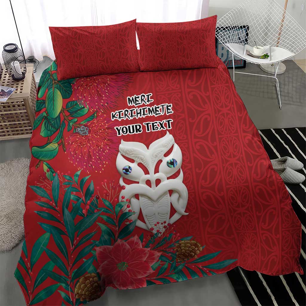 Maori Wheku Meri Kirihimete Personalised Bedding Set All Red Indigenous Maori Motif - Aussie Hoodie